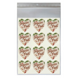 Lot de 36 étiquettes Joyeux Noël en forme de coeur