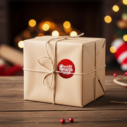 Etiquette Joyeux Noël rouge en rouleau de 1000 ex