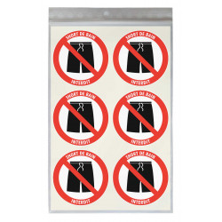Sticker short de bain interdit piscine diamètre 5 cm