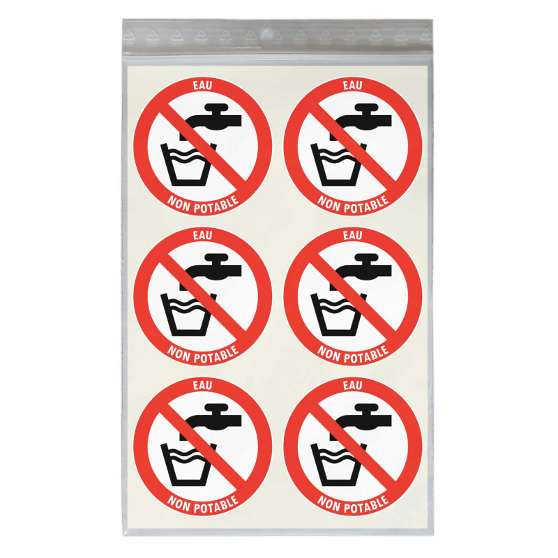 Sticker eau non potable diamètre 5 cm signalétique sanitaire