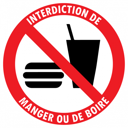Sticker interdiction de manger ou boire autocollant 15 cm
