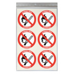 Sticker flammes nues interdites diamètre 5 cm signalétique sécurité