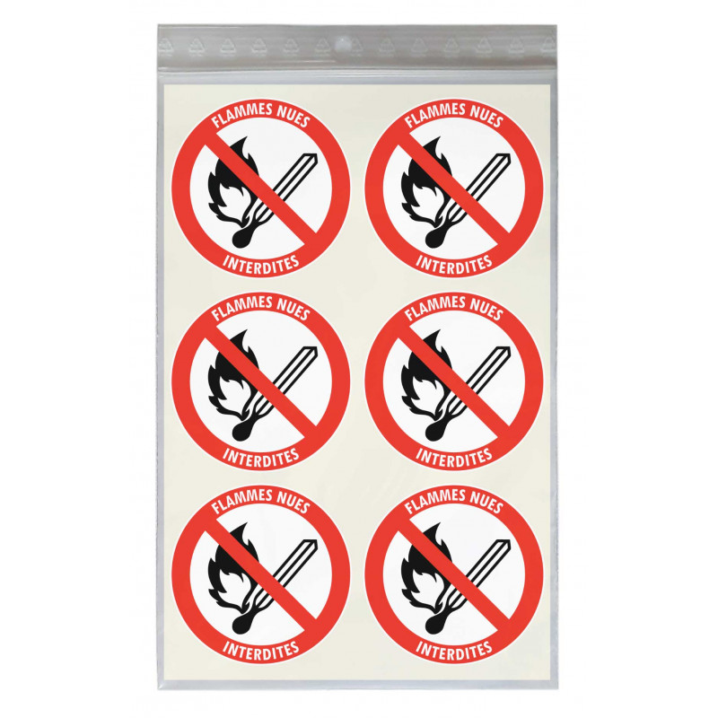 Sticker flammes nues interdites diamètre 5 cm signalétique sécurité
