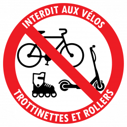 Sticker interdit aux vélos, trottinettes et rollers diamètre 5 cm