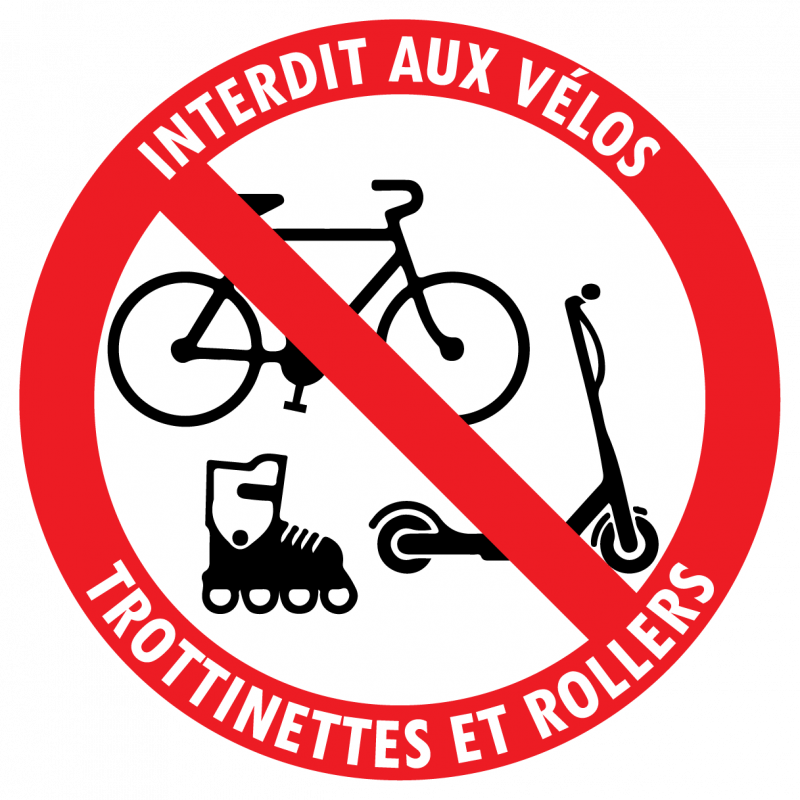 Sticker interdit aux vélos, trottinettes et rollers diamètre 5 cm