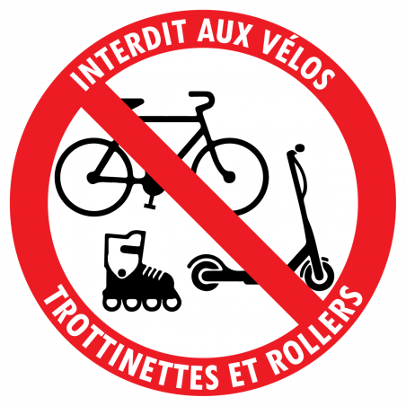 Sticker interdit aux vélos, trottinettes et rollers diamètre 5 cm