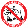 Sticker interdit aux vélos, trottinettes et rollers diamètre 5 cm