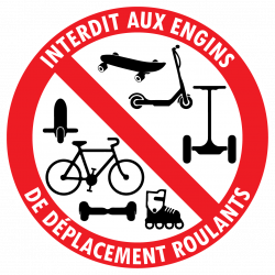Sticker interdit aux engins de déplacement roulants diamètre 5 cm