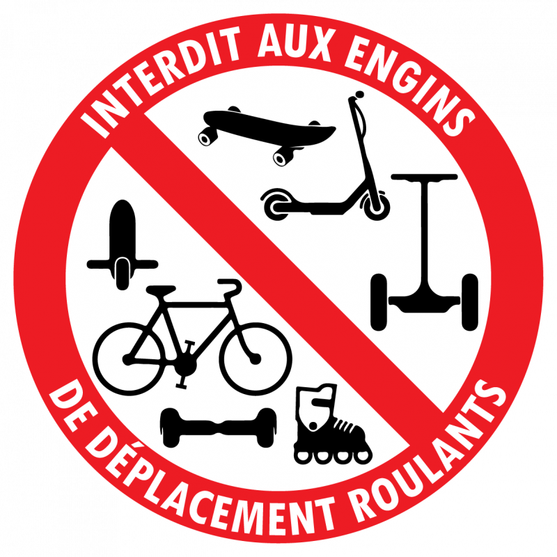 Sticker interdit aux engins de déplacement roulants diamètre 5 cm
