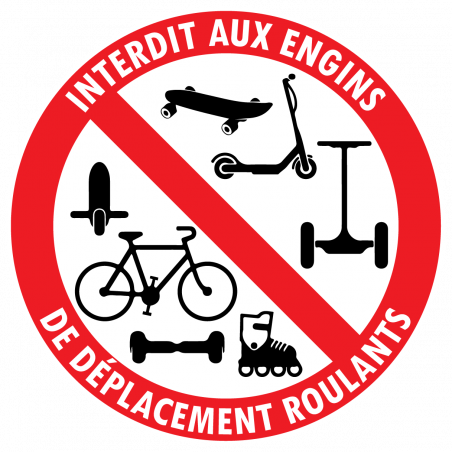 Sticker interdit aux engins de déplacement roulants diamètre 5 cm