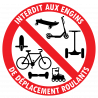 Sticker interdit aux engins de déplacement roulants diamètre 5 cm