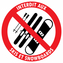 Autocollant interdit skis snowboard signalétique