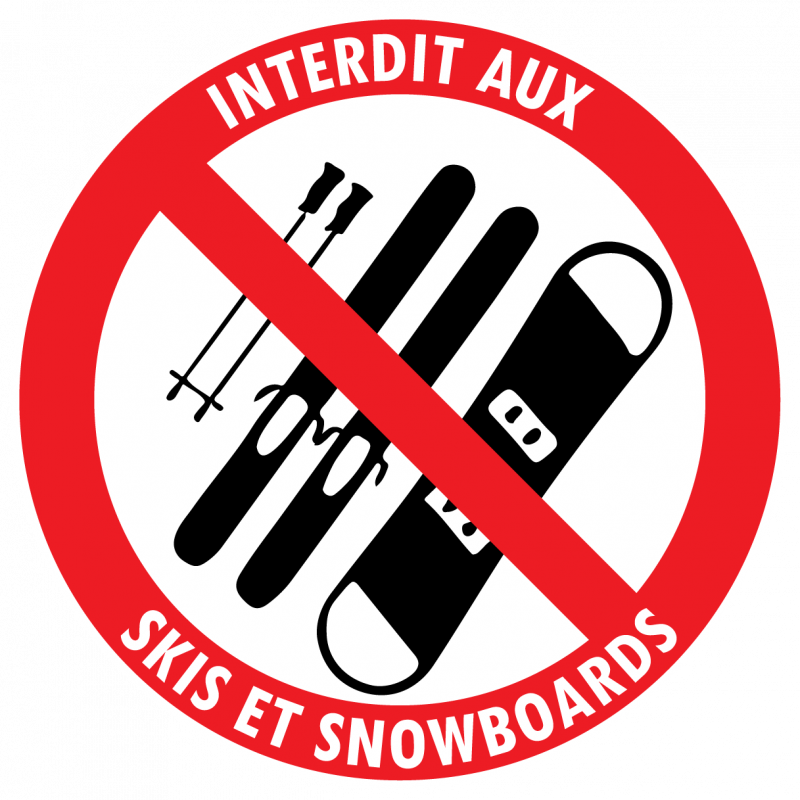 Autocollant interdit skis snowboard signalétique