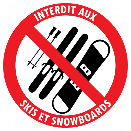 Autocollant interdit skis snowboard signalétique