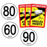 Sticker de signalisation indiquant les vitesses 60, 80 et 90 km/h avec mention angles morts