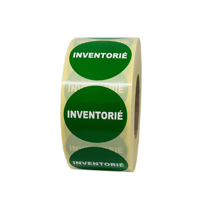 Bobine de 1000 étiquettes adhésives Inventorié diamètre 35 mm