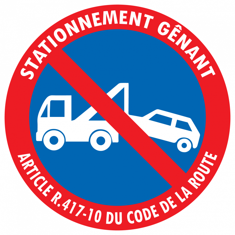 autocollant pour panneau stationnement gênant risque de fourrière article R.417-10 du Code de la Route