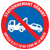 autocollant pour panneau stationnement gênant risque de fourrière article R.417-10 du Code de la Route