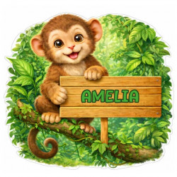 Sticker Prénom Personnalisé Singe. Autocollant Vinyle enfant