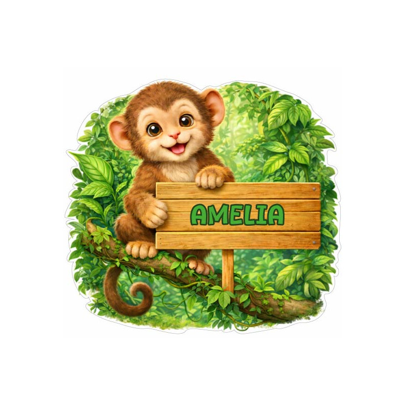 Sticker Prénom Personnalisé Singe. Autocollant Vinyle enfant