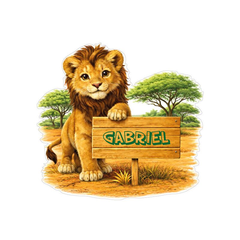 Sticker lion avec prénom personnalisé, autocollant vinyle enfant pour décoration de chambre et objets personnalisés
