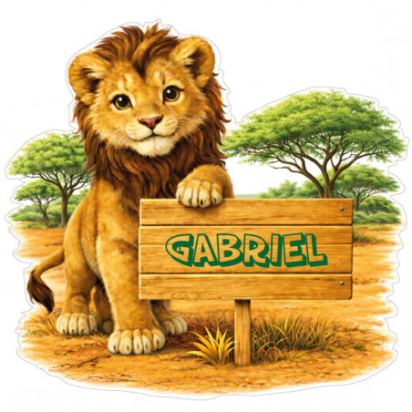 Sticker lion avec prénom personnalisé, autocollant vinyle enfant pour décoration de chambre et objets personnalisés