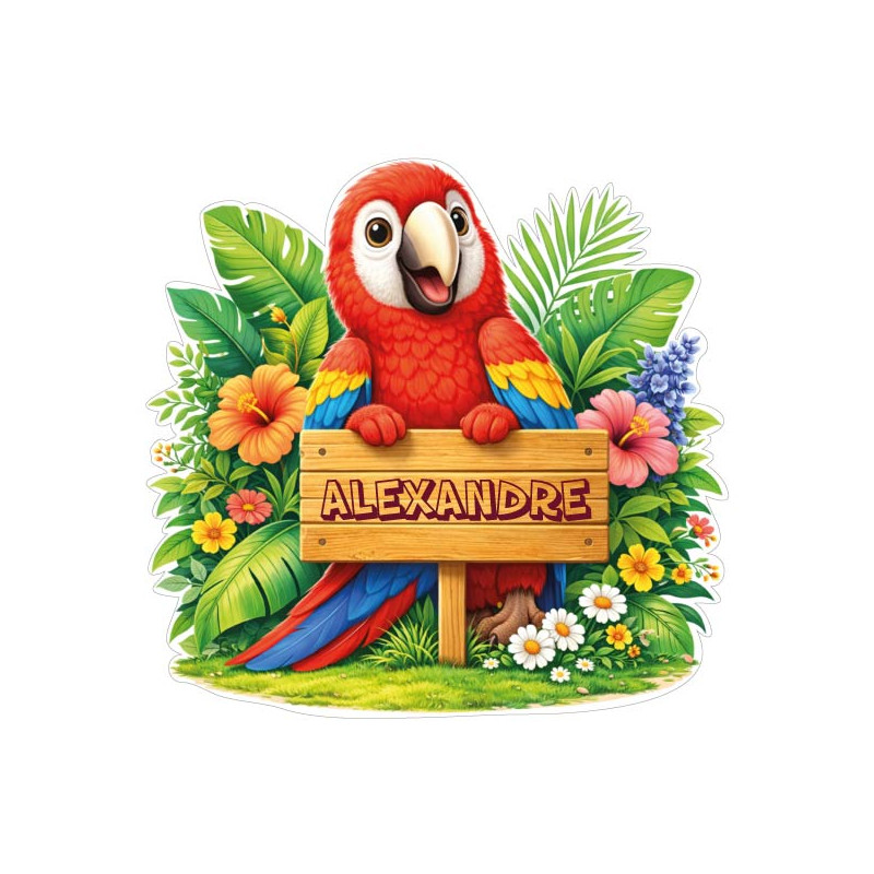 Sticker perroquet personnalisé avec prénom, autocollant vinyle coloré pour décoration enfant intérieure et extérieure