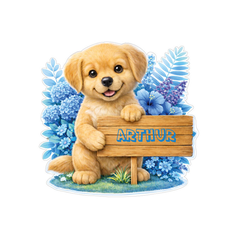 Sticker chiot personnalisé avec prénom, autocollant vinyle mignon pour décoration chambre enfant