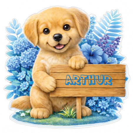 Sticker chiot personnalisé avec prénom, autocollant vinyle mignon pour décoration chambre enfant