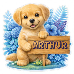 Sticker chiot personnalisé avec prénom, autocollant vinyle mignon pour décoration chambre enfant