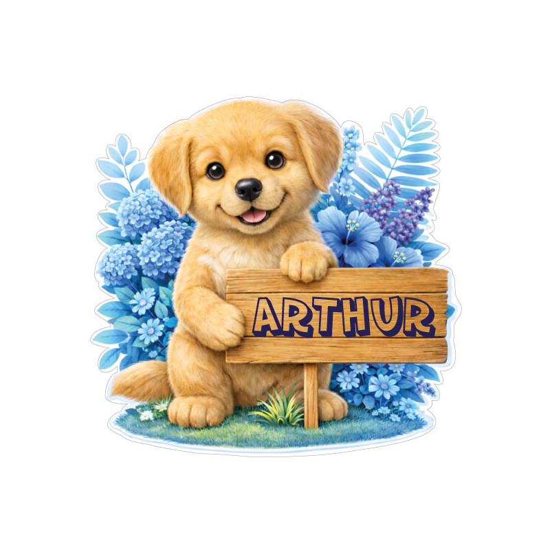 Sticker chiot personnalisé avec prénom, autocollant vinyle mignon pour décoration chambre enfant