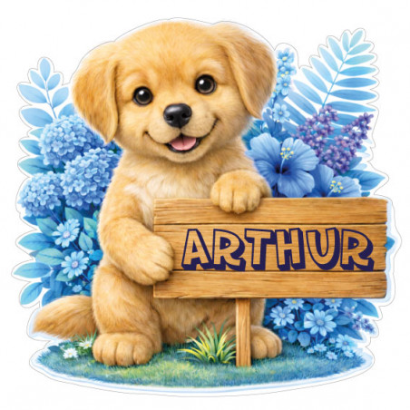 Sticker chiot personnalisé avec prénom, autocollant vinyle mignon pour décoration chambre enfant