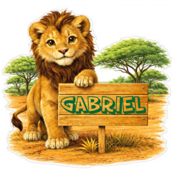 Sticker lion avec prénom personnalisé, autocollant vinyle enfant pour décoration de chambre et objets personnalisés
