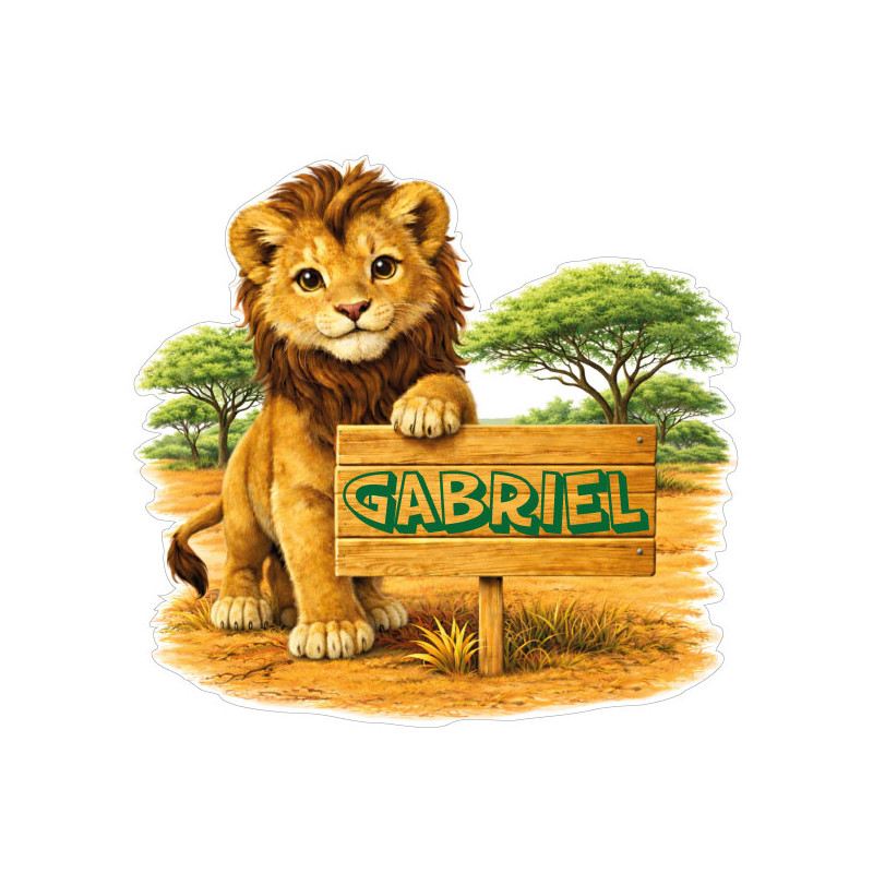 Sticker lion avec prénom personnalisé, autocollant vinyle enfant pour décoration de chambre et objets personnalisés