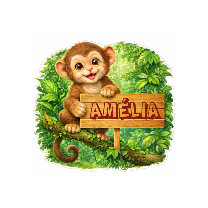 Sticker singe personnalisé avec prénom, autocollant vinyle enfant décoratif résistant pour intérieur et extérieur