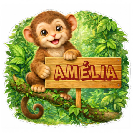 Sticker singe personnalisé avec prénom, autocollant vinyle enfant décoratif résistant pour intérieur et extérieur