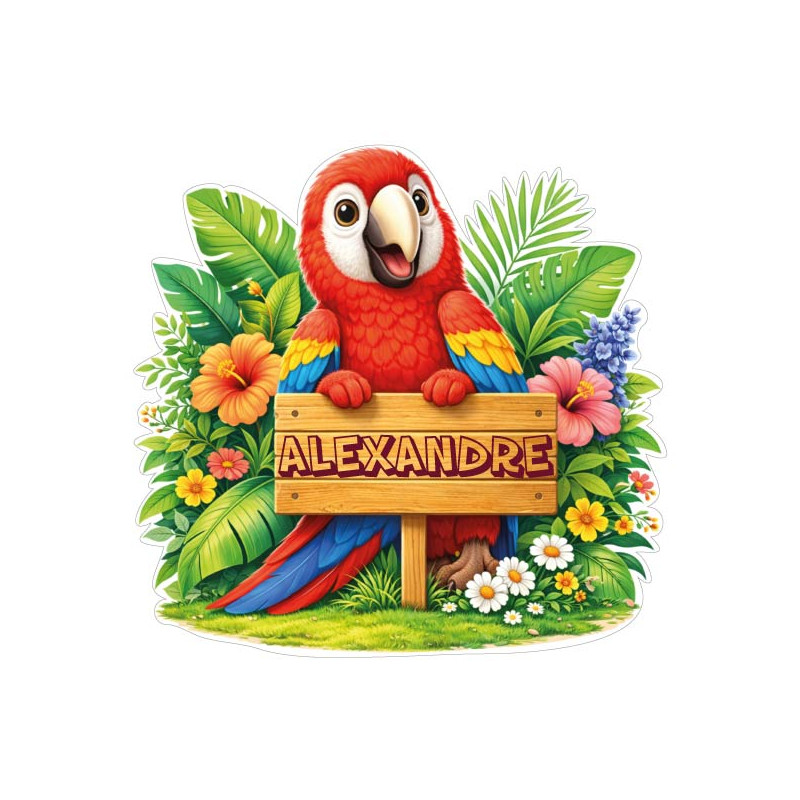 Sticker perroquet personnalisé avec prénom, autocollant vinyle coloré pour décoration enfant intérieure et extérieure