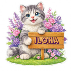 Sticker chaton gris personnalisé avec prénom, autocollant vinyle mignon pour décoration chambre enfant