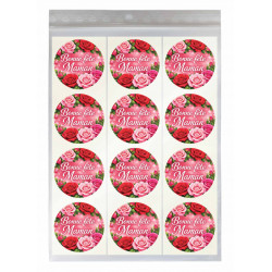 Étiquettes Bonne fête Maman Roses – Lot de 36 Stickers Ronds Ø35 mm