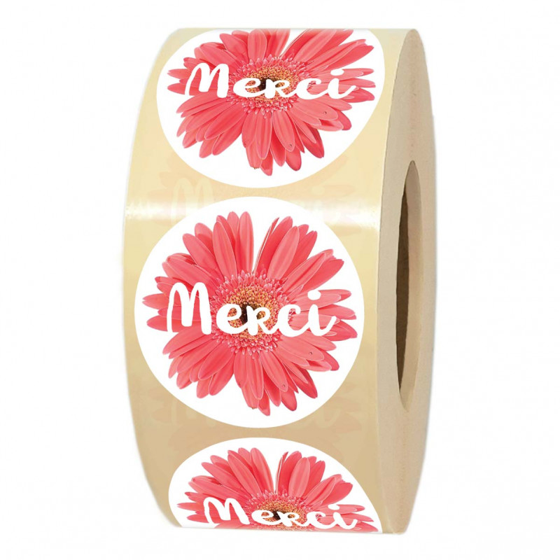 rouleau d'étiquettes adhésives MERCI pour emballage cadeau