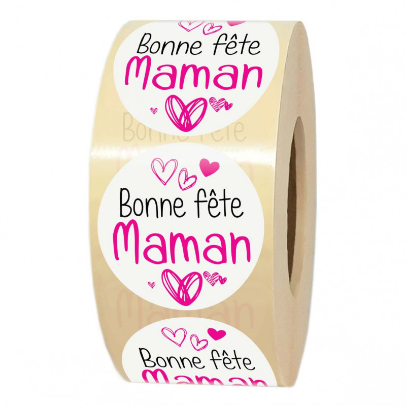 Étiquettes autocollantes BONNE FÊTE MAMAN pour emballage cadeau fête des mères rondes Ø 35 mm