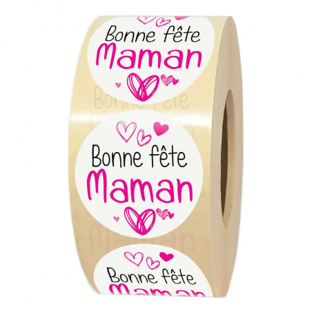 Étiquettes autocollantes BONNE FÊTE MAMAN pour emballage cadeau fête des mères rondes Ø 35 mm