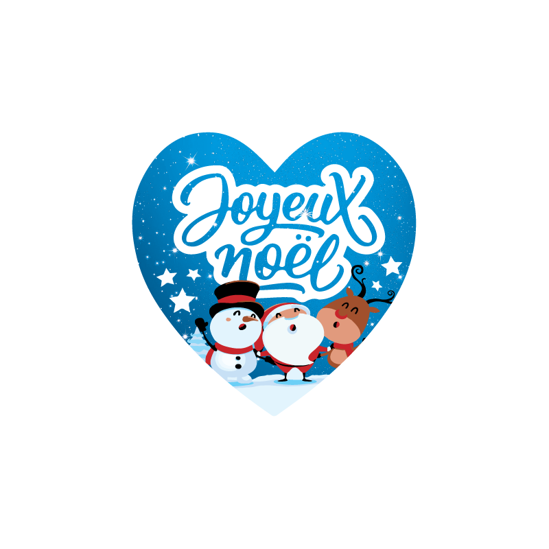 Sticker cadeau Joyeux Noël cœur bleu pour paquet cadeau avec père noël