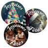 36 Stickers Ronds Joyeuses Fêtes. Étiquettes chatons et sapin de Noël 35mm