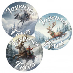 36 Stickers Joyeuses Fêtes avec rennes pour emballage cadeau de noël.