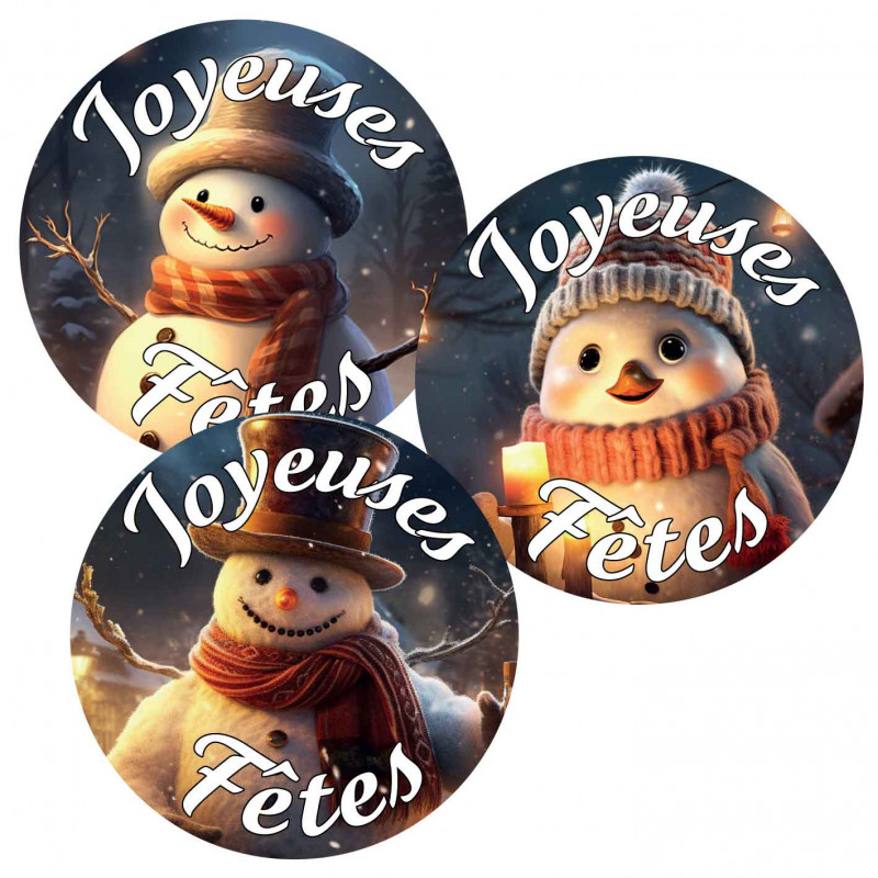 étiquettes cadeaux de noël avec bonhommes de neige