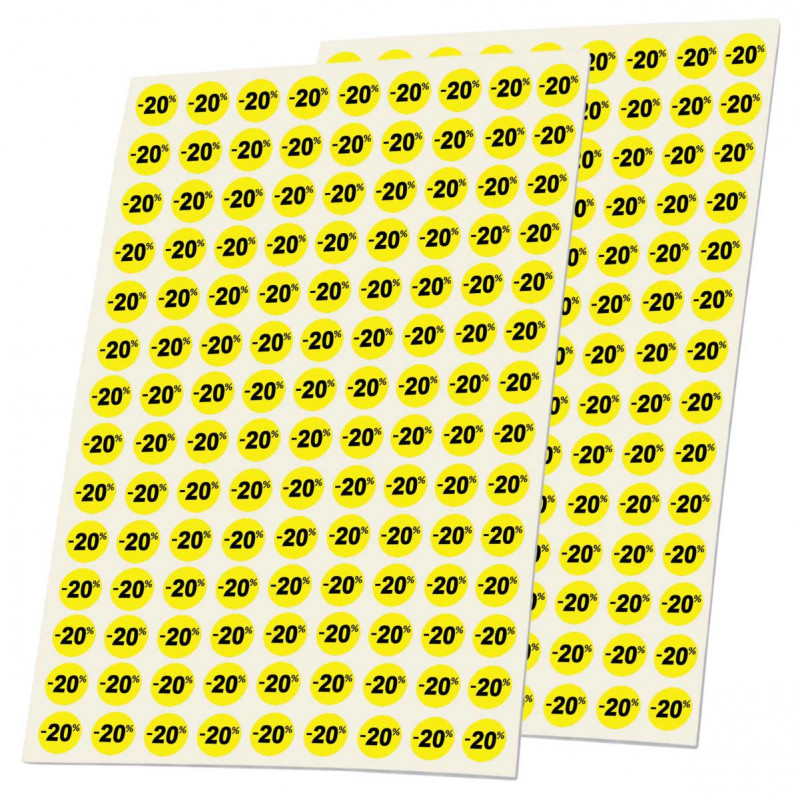 petits stickers promotion - 20% en diamètre 10 mm