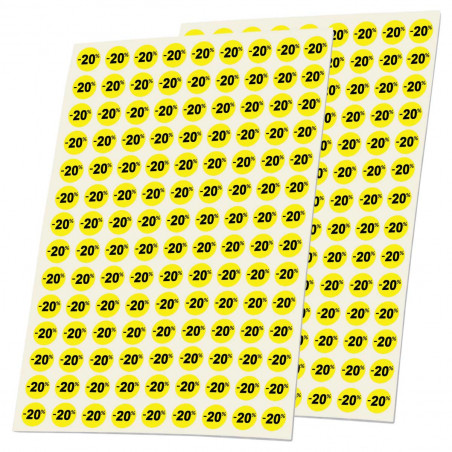 petits stickers promotion - 20% en diamètre 10 mm
