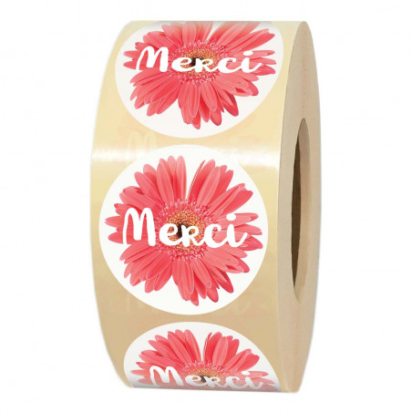 rouleau d'étiquettes adhésives MERCI pour emballage cadeau