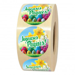 1000 étiquettes JOYEUSES PÂQUES – Autocollants ronds Ø 35 mm
